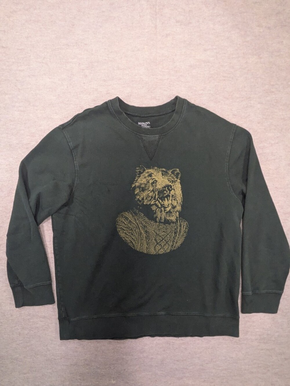 Cotton Forest Green Bear Comfy Crewneck Sweatshirt Fall Cozy Animal Merona XXL
